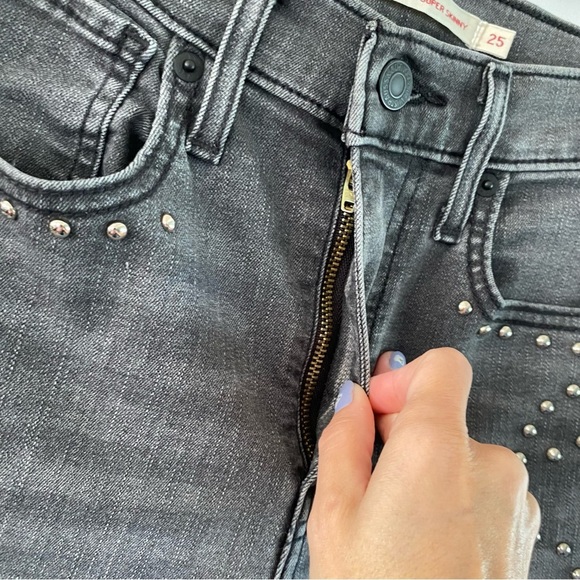 Levi’s Mile High Super Skinny Grey Embellished Ankle Black Studded Rise Premium - Picture 6 of 14